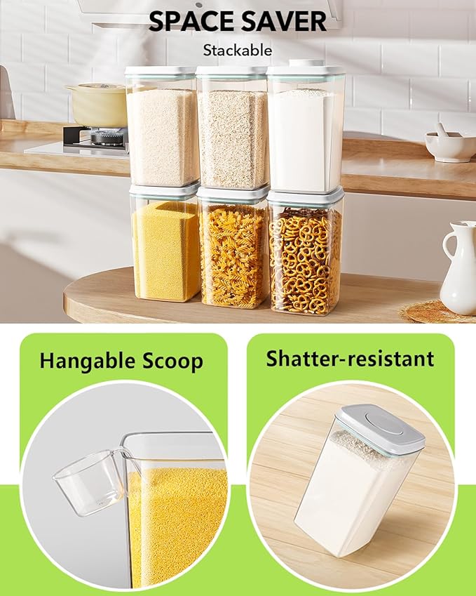 Ankou Airtight Food Storage Container with Pop Lid & 130ml Scoop, 4L/4.2qt *4 BPA-Free Cereal, Rice, Flour, Pasta & Snack Container, Stackable & Durable,Kitchen Pantry Organizer - Image 4