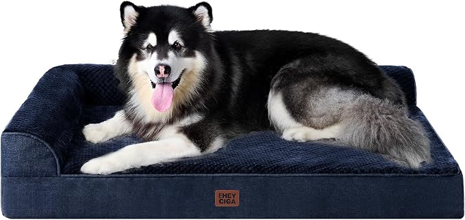 EHEYCIGA XXL Dog Bed Memory Foam, Orthopedic Giant Dog Bed Jumbo with Washable Removable Cover, Waterproof Pet Sofa Couch with Nonskid Bottom, 48x35x7.5, Navy Blue by EHEYCIGA