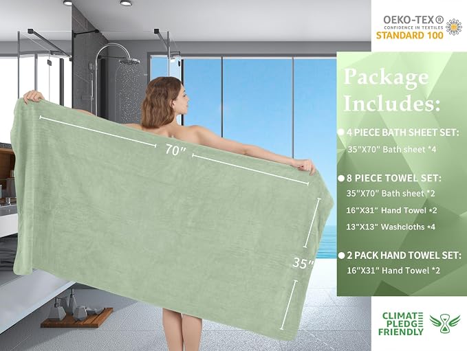 Extra Large Bath Sheet Set of 4,Ultra Soft Fluffy Towel,35”x 70”Oversized Bath Towel Set,Premium Microfiber Bathroom Towel Set Highly Absorbent Quick Dry Shower Towel for Bathroom,Hotel,Spa (Green) - Image 5