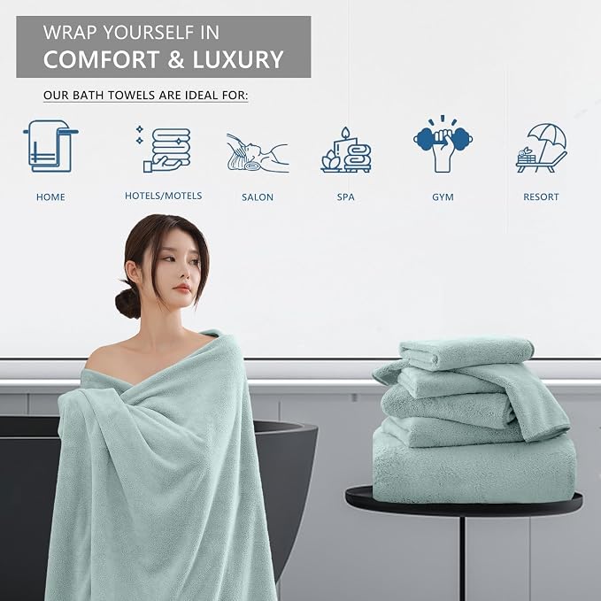 Extra Large Bath Sheet 4 Piece (35"x70")-Ultra Soft Oversized Bath Towel,Bath Sheet Towel Set for Bathroom Hotel,Ultra Highly Absorbent Quick Dry Shower Towel Set for Adults,Bathroom Towel-Aqua - Image 5