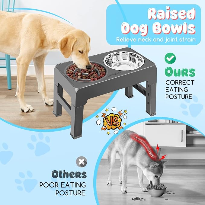 URPOWER Raised Dog Bowls 4 Height Adjustable Elevated Bowl Stand | Stainless Steel Water Bowl Non-Slip Dog Food Bowls Stand for Small Medium Large Dogs and Pets - Image 3