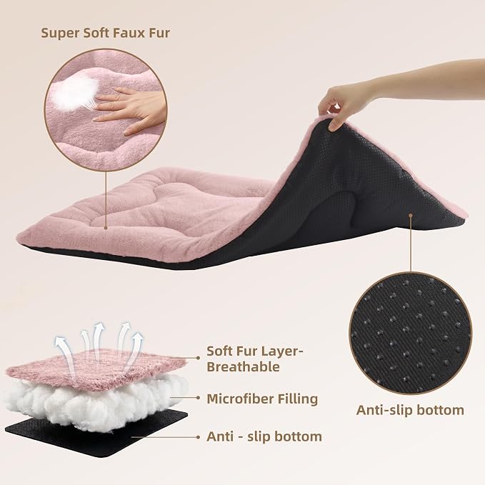 Dog Bed 24" for Metal Crate Pad, Washable Kennel Mat for Small Puppy & Cats | Soft faux rabbit fur, non-slip,machine wash/dry, plush cushioning, for crates, floors & travel, multiple sizes for all breeds - Image 4