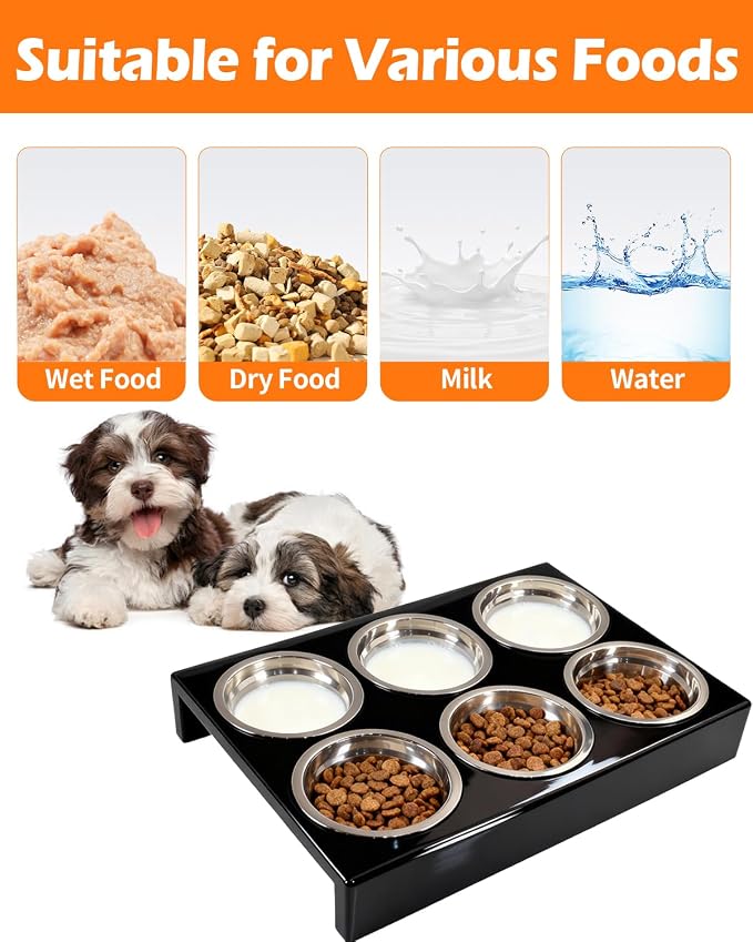 Puppy Feeding System 6 Litter Multiple Dog Bowl Feeder with Metal Stand Puppy Feeder Station, Weaning Dish Puppy's Feeding Ideal for Breeders, Litters & Weaning - Image 5