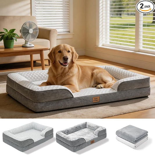 Orthopedic Extra Large Dog Bed with 2 Pack Removable Washable Covers - Soft Plush & Cooling Surface, Waterproof Dog Bed 44 Inch Pet Bed with Egg-Crate Foam and Non-Skid Bottom by PTHMKJ