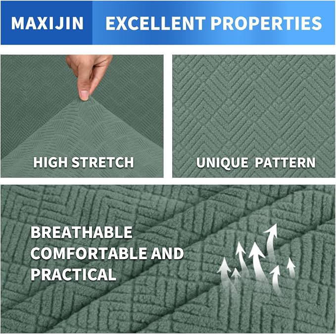 MAXIJIN 3 Piece Couch Covers for 2 Cushion Couch Sofa Cover, Stretch Loveseat Sofa Slipcovers for Sofas with 2 Large Cushions, Thick Dogs Pet Furniture Covers (71"-91", Pea Green) - Image 3