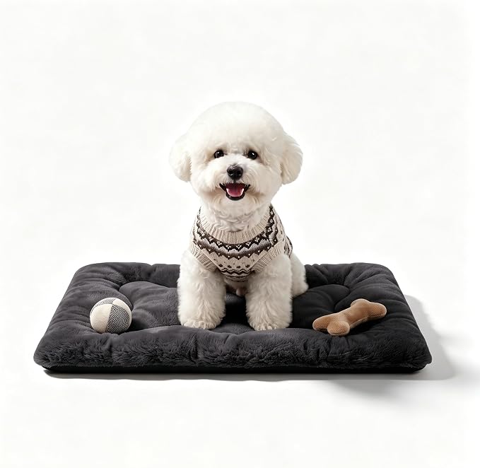 Dog Bed 24" for Metal Crate Pad, Washable Kennel Mat for Small Puppy & Cats | Soft faux rabbit fur, non-slip,machine wash/dry, plush cushioning, for crates, floors & travel, multiple sizes for all breeds by Poimerk
