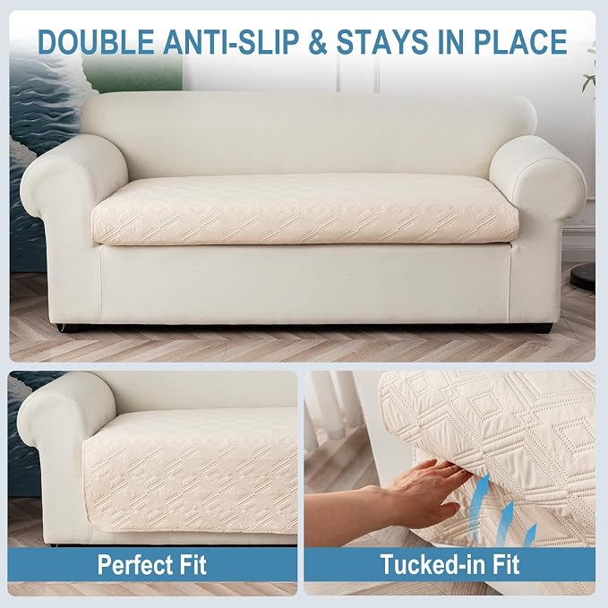 Genina 100% Waterproof Sectional Couch Covers for L Shaped Chaise Lounge Left, Anti-Slip Sectional Cover Furniture Protector Couch Cover for Dogs Pets, 1 Piece (Beige, Left Chaise Cover) - Image 5