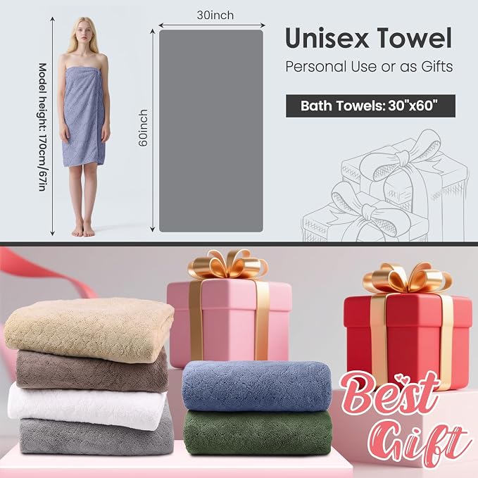 JML Bath Towels, Pack of 4, 30"x60", Large, Blue | Hanging Loop, Super Soft, Absorbent, Lint Free, Fade Resistant, Lightweight, Quick Dry, Use for SPA , Sauna, Salon Hair Wrap - Image 2