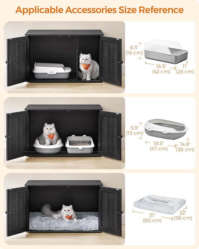 Feandrea Cat Litter Box Enclosure, Litter Box Furniture Hidden with Removable Divider, Indoor Cat House, End Table, 31.5 x 20.9 x 19.7 Inches, Ink Black UPCL002B01 - Image 7