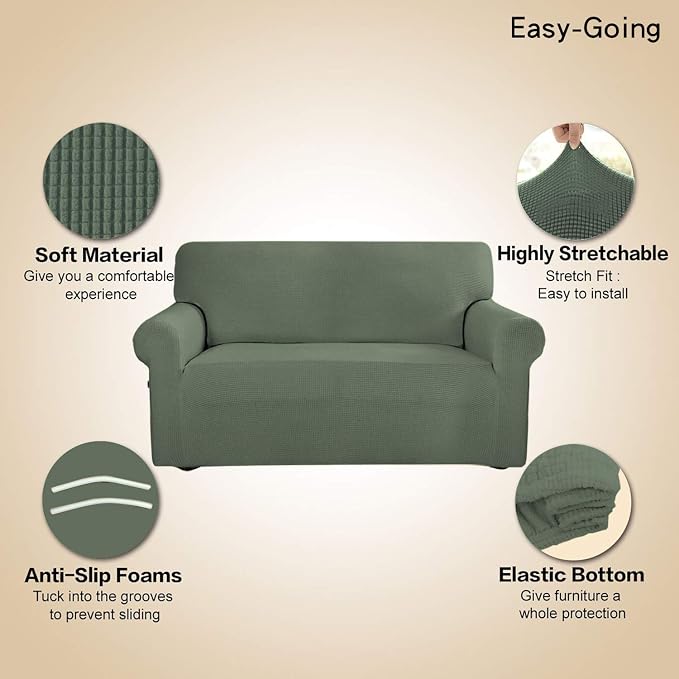 Easy-Going Stretch 4 Seater Oversized Sofa Couch Cover Greyish Green | 1-Piece Extra X-large Sofa Cover Furniture Protector Couch Soft with Bottom for Kids, Spandex Jacquard - Image 4