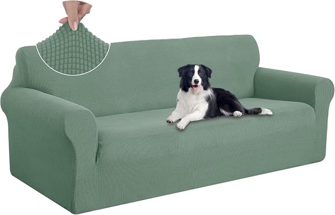 U-NICE HOME Oversized Stretch Couch Cover Slipcover, Cyan | 3 Cushion Sofa, 1-Piece Sofa cover, Washable, Pet friendly, Furniture protector, Polyester Spandex Jacquard fabric by U-NICEHOME
