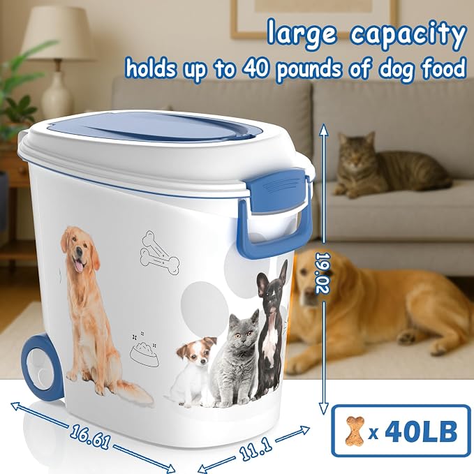 DRATO Cat Food Storage Container with Removable Wheels, Extra Large Capacity Sealed Lid Design for Easy Cleaning, Multi-Purpose Pet Food Container Bowl Scoop Included. - Image 3