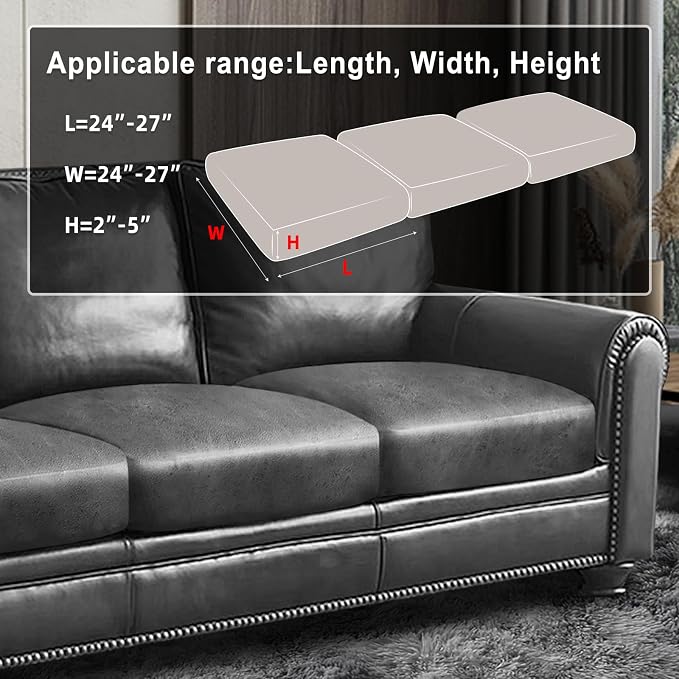 ANARACHON Leather Look Couch Cushion Covers Sofa Seat Slipcovers Sets Couches Furniture Protector for Sectional Armchair Loveseat Pets Kids Stretch Spandex Fabric (3 Cushion Sofa, Light Grey) - Image 3