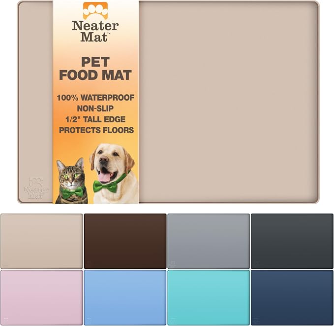Neater Pet Brands Neater Mat Pet Mats for Food and Water, Cat & Dog Bowl Mat Waterproof Silicone, Feeding Tray, Dog Food Mats for Floors, Placemat w/Raised Edge for Under Bowls, 32" x 24", Cappuccino by NeaterPetBrands