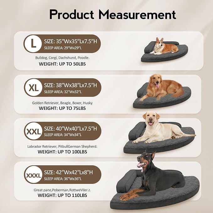 MEKIY Orthopedic Waterproof Dog Bed with Sides for Large Sizes Dogs | Egg Crate Foam, Waterproof Liner, Anti-Slip Bottom, Space-Saving, Perfect for Corners and Sofa Edges, 38 x 38 Inch - Image 6