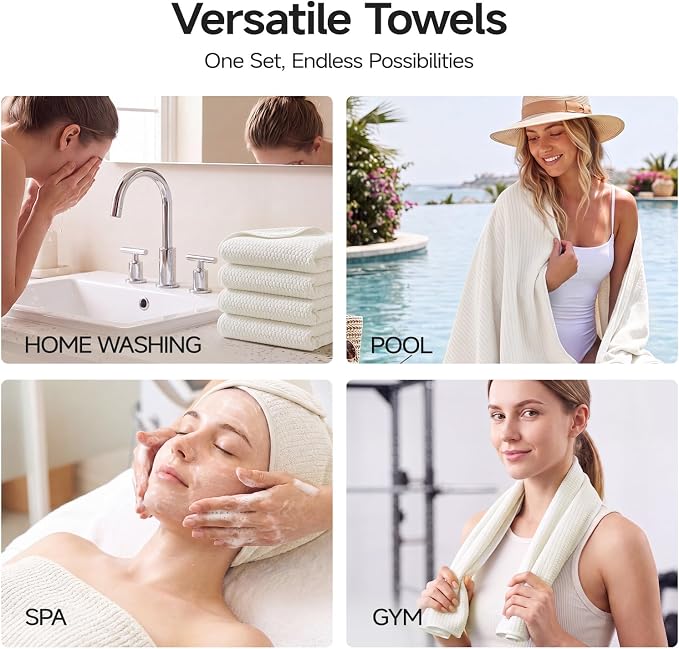 ecolook Microfiber Large Bath Towel Set of 6, Soft & Highly Absorbent,Beige | 2 Oversized Bath Towels (35"x70"), 2 Hand & 2 Washcloths | Quick Dry, Low Lint Towels for Bathroom, Spa, Gym, Hotel & Travel - Image 8