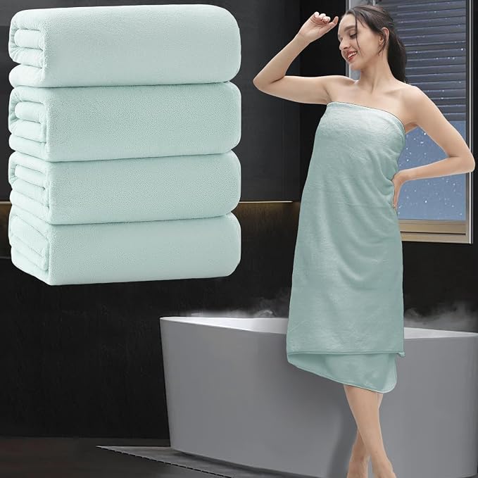 Extra Large Bath Sheet 4 Piece (35"x70")-Ultra Soft Oversized Bath Towel,Bath Sheet Towel Set for Bathroom Hotel,Ultra Highly Absorbent Quick Dry Shower Towel Set for Adults,Bathroom Towel-Aqua by MAGGEA