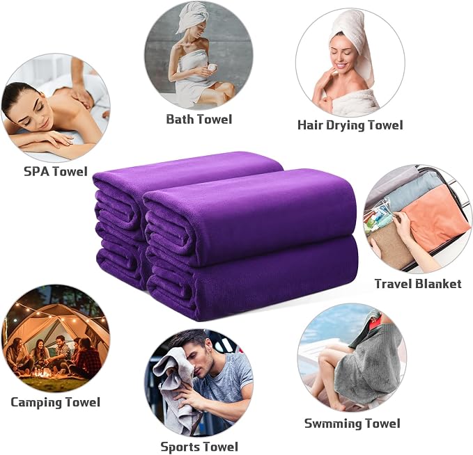 Mixweer 4 Pcs Oversized Bath Towels, 40 x 80 Inch Giant Microfiber Jumbo Bath Sheets Soft Bathroom Microfiber Quick Dry Absorbent Shower Towels for Spa Camping Beach(Dark Purple) - Image 7