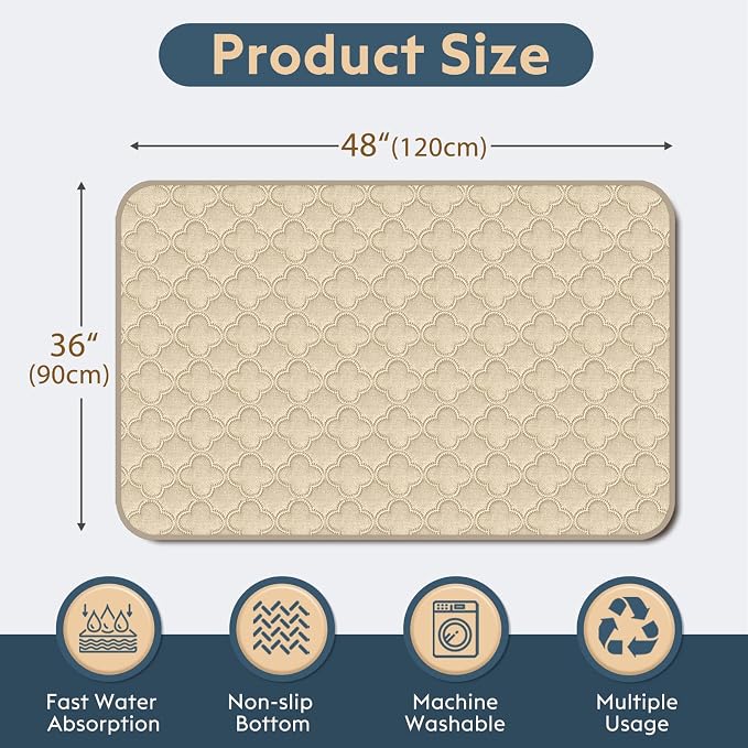 FunFurry Washable Pee Pads for Dogs - 2 Pack Reusable Puppy Pads，Waterproof Training Pads，Guinea Pig Cage Liner, Puppy Pee Pads with Non-Slip Backing (Cream, 36" X 48" - 2 Pack) - Image 2