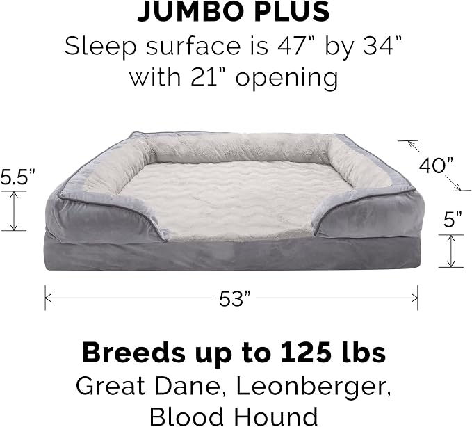 Furhaven Orthopedic Dog Bed for Large Dogs w/ Removable Bolsters & Washable Cover, For Dogs Up to 125 lbs - Plush & Velvet Waves Perfect Comfort Sofa - Granite Gray, Jumbo Plus/XXL - Image 3