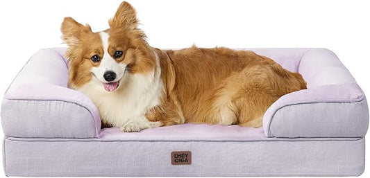 EHEYCIGA Orthopedic Dog Beds Large Sized Dog, Waterproof Washable Pet Bed | Non-Slip Bottom and Egg-Crate Memory Foam Dog Couch Bed with Washable Removable Cover, Lilac by EHEYCIGA