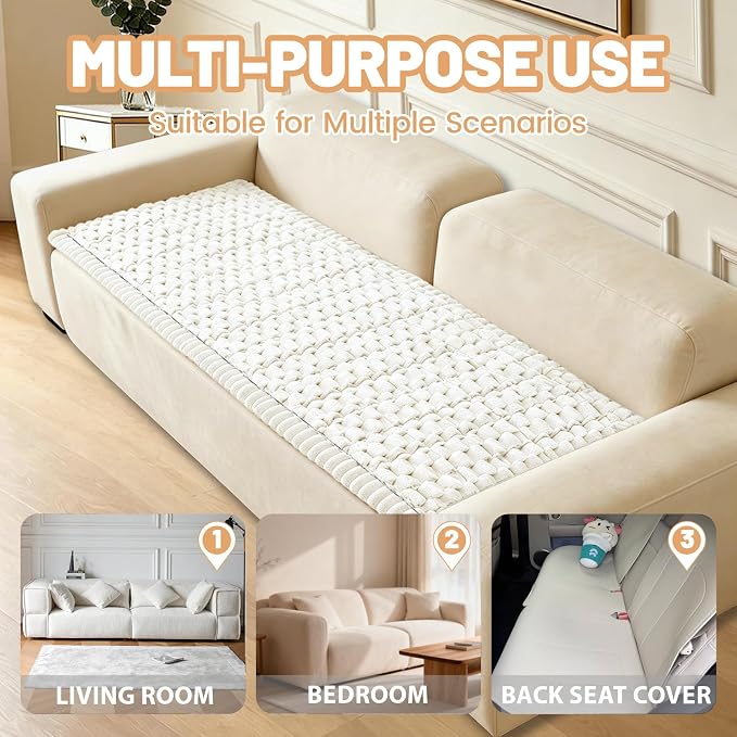 Waterproof Couch Cover for Dogs Washable,Nonslip Fuzzy Durable Pet Friendly | Soft Slipcovers for 3 Cushion Sofa Cover,Plush Thick Protector Fits Mat Bed Leather & Fabric Couches (Beige 27.6"x70.9") - Image 6