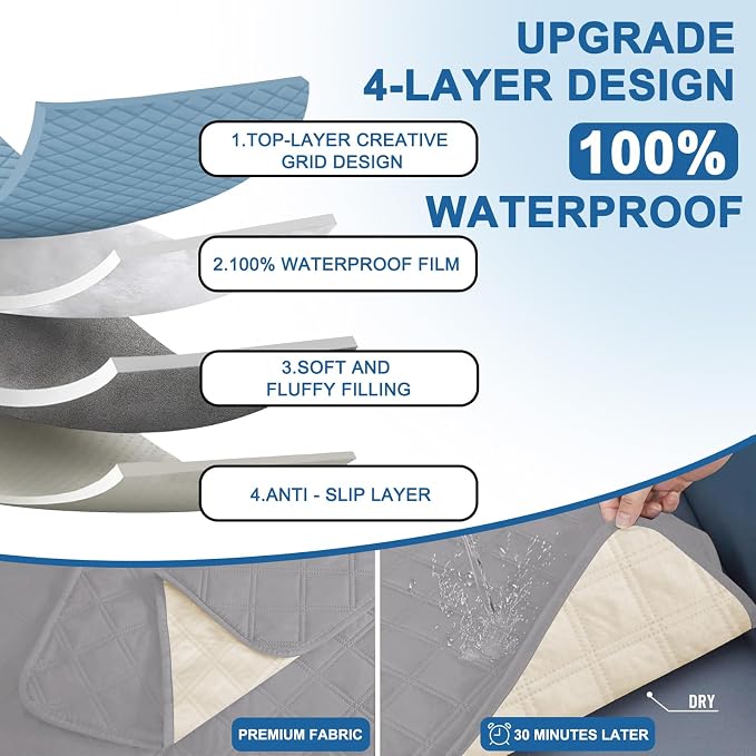 Waterproof Chair Covers for Living Room, Sofa Covers for Pets Washable with Side Pockets, Non Slip Couch Covers for Dogs, Quilted Dog Couch Cover with Elastic Straps (Armchair, Light Grey) - Image 4