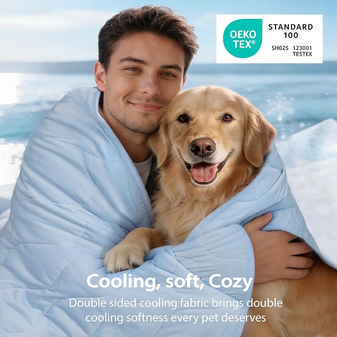 Cooling Blanket for Dogs - Q-MAX>0.4 Waterproof Pet Throw Blanket Bed Cover, Non-Slip Dog Blankets for Couch Protector, Washable Furniture Cover for Summer, Blue,30x40 - Image 4