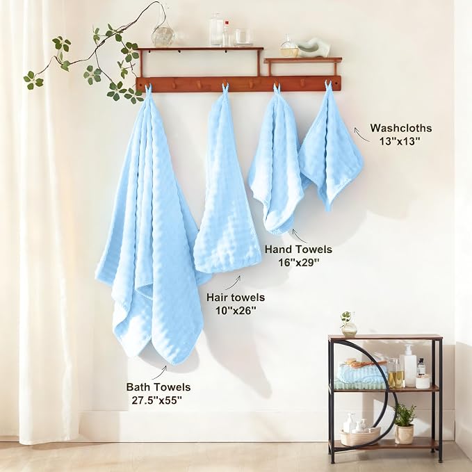 COZYART Lint Free 8 Pcs Bathroom Towel Set Ultra Soft Microfiber Light Blue | Fluffy, Thick, Highly Absorbent, Fast Dry, No Shedding, No Pilling, Fade Resistant, Durable, Long-lasting - Image 5