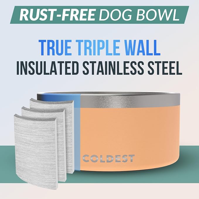 Coldest Dog Bowl - Anti Rust Metal, Non Slip, 3 Layers Insulated Stainless Steel Dog Bowls - Spill Proof & Heavy Duty - Water Bowl for Dogs, Cats & Pets, Dish Washer Safe (200 oz, Sahara Peach) - Image 3