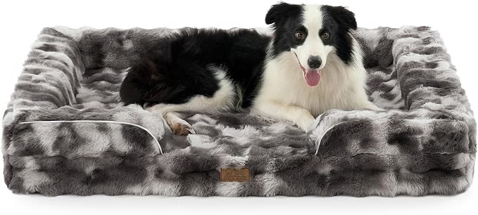 COZY KISS Orthopedic Dog Bed for Extra Large Dog, Soft and Warm Faux Fur Sofa for Giant Pet Up to 150 lbs, Foam Bolster Anti-Slip Couch with Washable Removable Cover, XXL 48x35x8 inch, Tie Dye Grey by COZYKISS