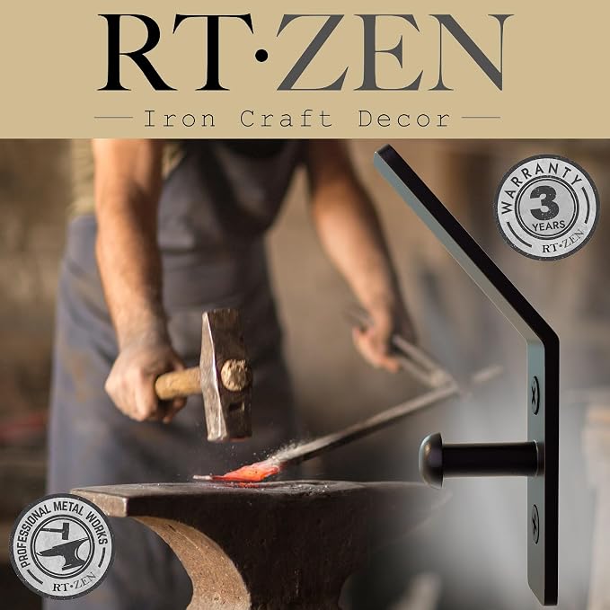 RTZEN Classic Farmhouse Wall Mount Multi-Use Wrought Iron Hook Set (3 Pack) | Decorative Rustic Metal Handcrafted Bathroom, Entreyway Home Decor Hooks Suitable for Coats, Towels, Robe or Hat Hanging - Image 4