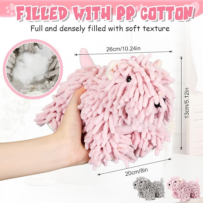Tegeme 2 Pcs Chenille Dog Hand Towel Fuzzy Towel Absorbent Microfiber Soft for Bathroom Kitchen Washstand (Grey Pink,Standing Dog) - Image 2