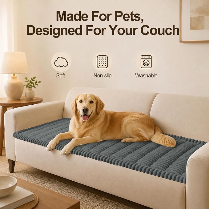 decorUhome Couch Cover for Dogs, Non Slip Fuzzy Thick Pet Sofa Protector | Pet Friendly, Machine Washable, Fits 3-Cushion Sofa, Protects Against Pet Hair & Daily Messes, Dark Grey, 27.6" x 70.9" - Image 12