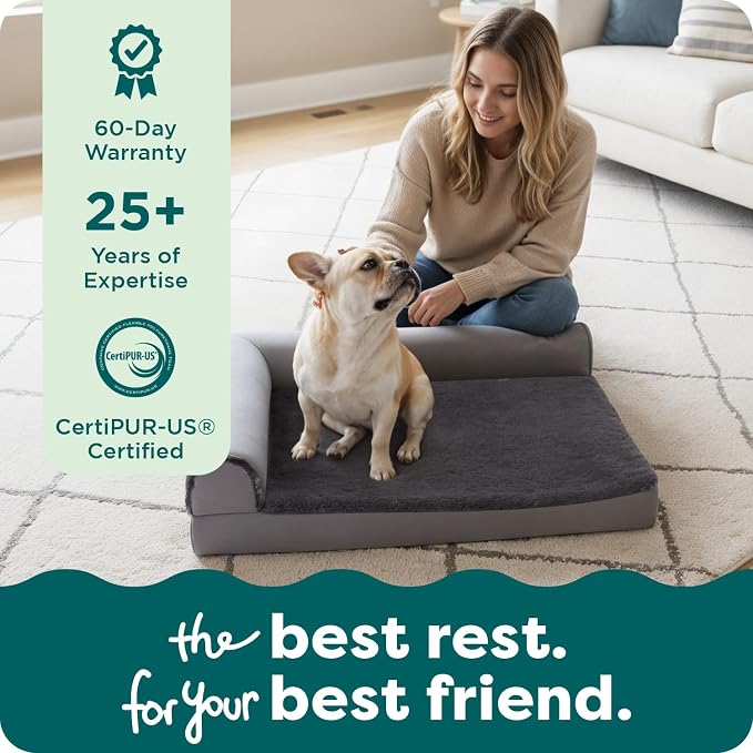 FurHaven Orthopedic Dog Bed for Medium Dogs, L-Shaped Chaise Mattress with Orthopedic Egg Crate & a Solid Orthopedic Foam Base for Joint Support, Washable Cover, Medium, Plush & Velvet, Platinum Gray - Image 9
