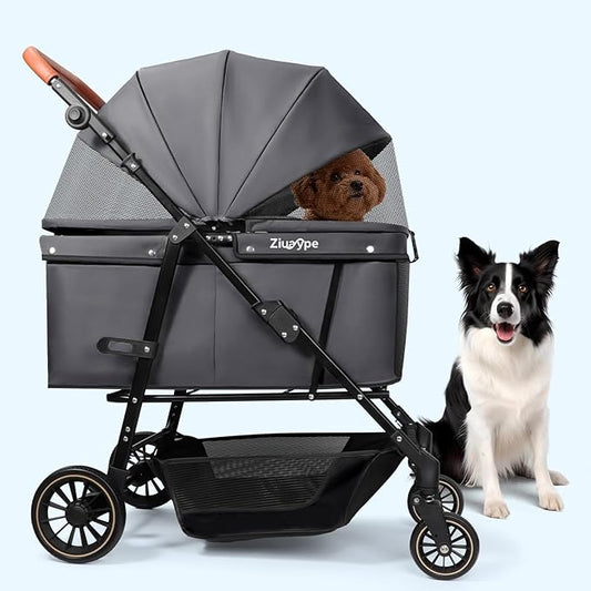 Dog Stroller for Large & Medium Dogs (20–132 lbs), Pet Stroller for 2 Small Dogs, Cat Strollers for 2 Cats, Extra Large Heavy Duty, Foldable & Fully Ventilated Design, Gray