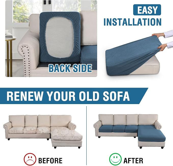 H.VERSAILTEX Sectional Couch Covers 4 Pieces Sofa Seat Cushion Covers L Shape Separate Cushion Couch Chaise Cover for Both Left/Right Sectional Couch (Seat Only: 1 Chaise + 3 Sofa, Dusty Blue) - Image 5