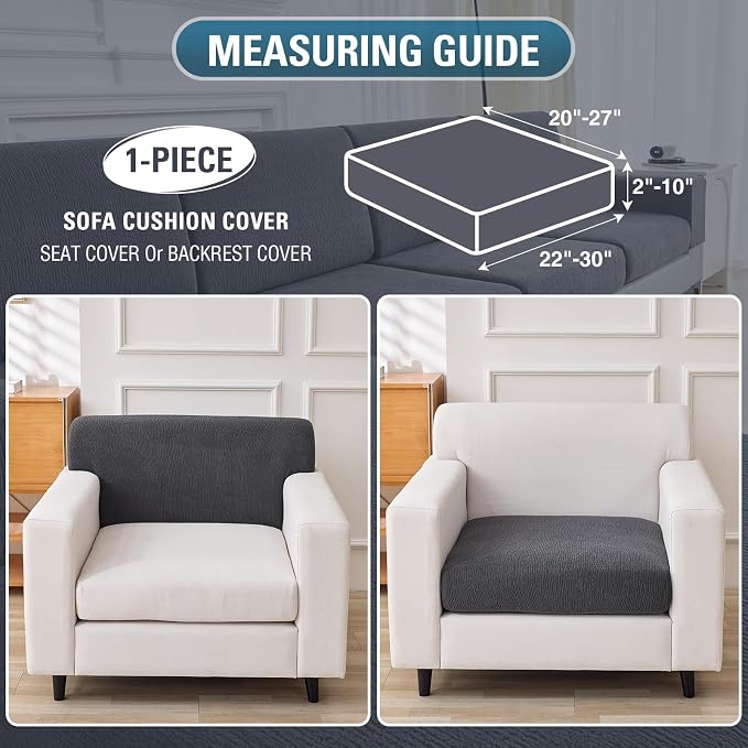 Couch Cushion Covers Sectional Couch Covers Stretch Washable Soft Seat Cushion Covers Furniture Protector Sofa Slipcovers for Pets (Dark Grey,1 Piece Seat Cover or Back Cover) - Image 2