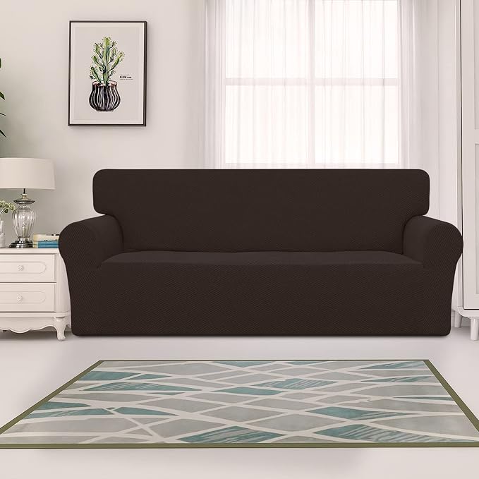Easy-Going Stretch Jacquard Couch Cover, 1-Piece Soft Sofa Cover, Sofa Slipcover with Anti-Slip Foams, Washable Furniture Protector for Kids, Pets (Oversized Sofa, Chocolate1) - Image 2