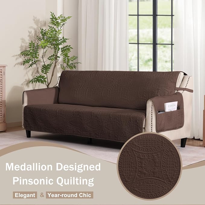 Water Repellent Loveseat Cover for 2 Cushion Couch, Machine Washable Love Seat Quilted Couch Covers, Pet Friendly Sofa Slipcovers (Loveseat 48", Chocolate) - Image 8