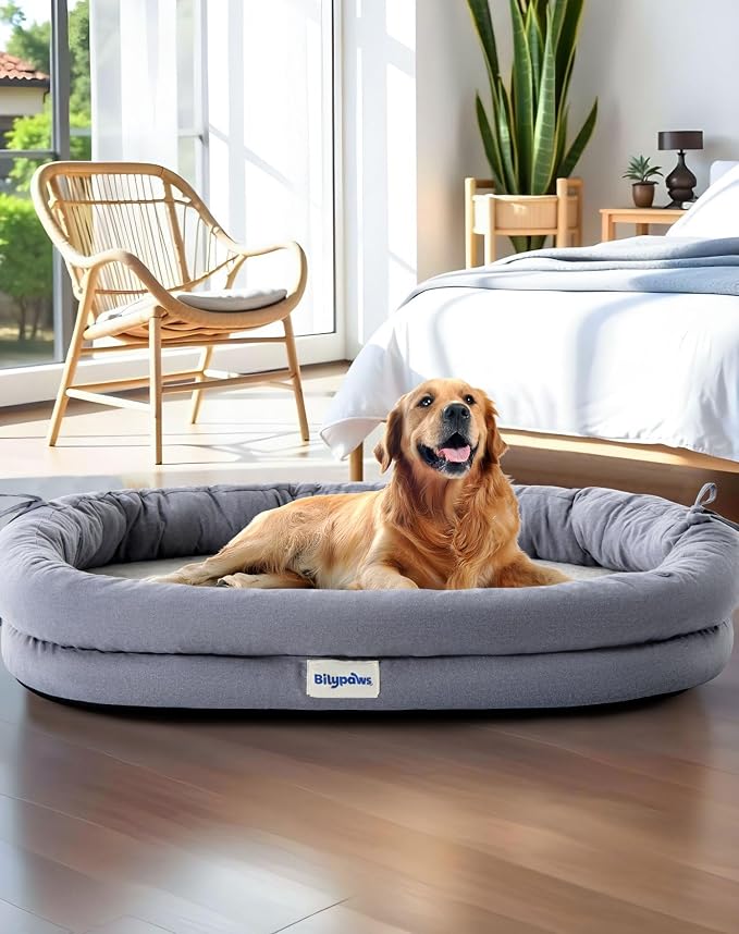 Orthopedic Dog Bed for Extra Large Dogs, Pet Sofa Bed, XXL, Gray | Orthopedic egg crate foam, 4-sided bolster support, anti-slip bottom, pet sofa bed for extra large dogs by bilypaws