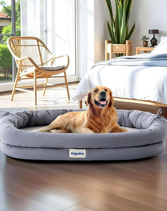 Orthopedic Dog Bed for Extra Large Dogs, Pet Sofa Bed, XXL, Gray | Orthopedic egg crate foam, 4-sided bolster support, anti-slip bottom, pet sofa bed for extra large dogs by bilypaws