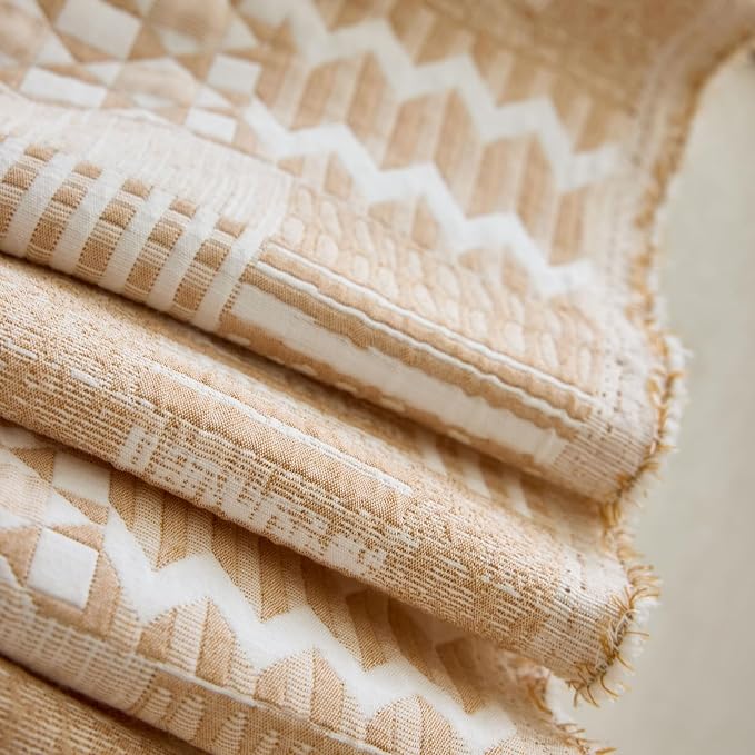 DREAMINGO Vintage Patchwork 3-Layer Gauze Geometric Jacquard Sofa Cover, Farmhouse Couch Cover Blanket for 3 Seater, Living Room Washable Furniture Protector, Apricot Orange, 91"x150" - Image 6