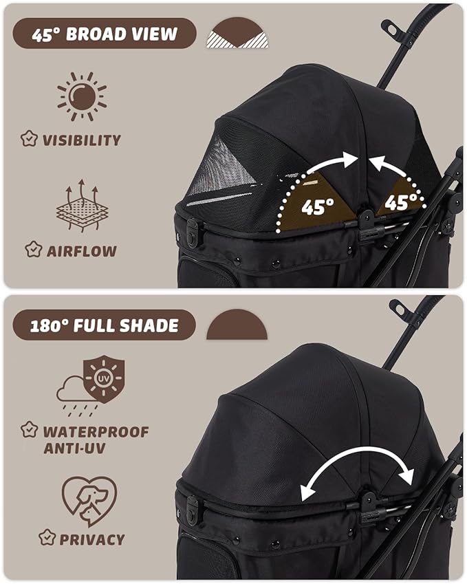 HITTITE Pet Stroller with Weatherproof Cover, All-Terrain 4-Wheel Cat & Dog Stroller with Adjustable Canopy, Foldable Dog Strollers with Storage Basket for Small to Medium Dogs Up to 55 lbs.