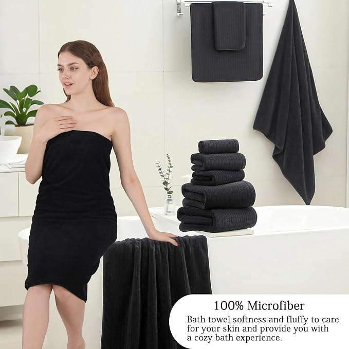 Hailea Black Hand Towels Set 16x31 Inches,Soft Microfibers Bathroom Towel Set 2 Pack,Highly Absorbent Quick Dry Luxury Towel Hotel Spa Gym Hand Towel Collection for Bathroom - Image 4