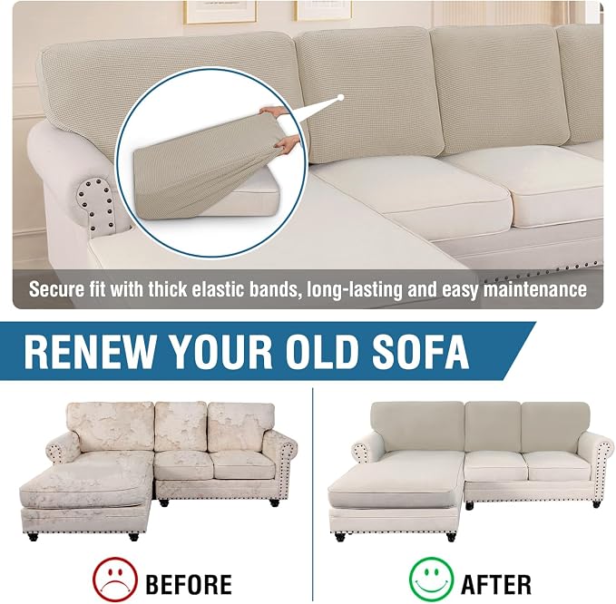 H.VERSAILTEX Backrest Cushion Covers Sectional Couch Back Cushion Covers for Sectional Sofa Set for Both Left/Right Couch (Back Only: 1 Chaise + 2 Sofa, Island Fossi) - Image 5