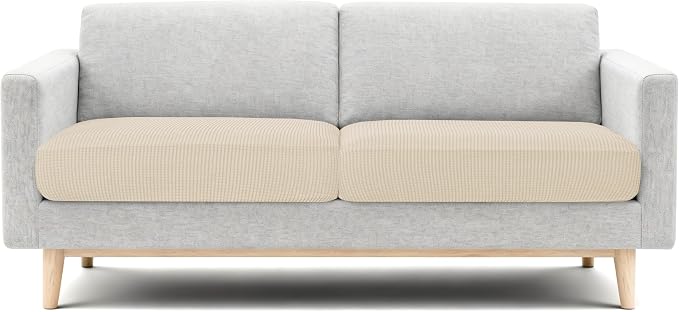 CHUN YI 2 Piece Couch Cushion Covers for Sofa Seat Slipcovers Suitable with Spandex Jacquard Washable Fabric (2 Piece Sofa Cushion Covers, Ivory) by CHUNYI