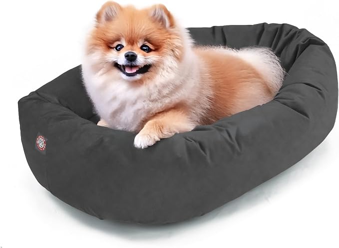Majestic Pet 24 Inch Suede Calming Dog Bed Washable – Cozy Soft Round Dog Bed with Spine Support for Dogs to Rest Their Head - Fluffy Donut Dog Bed 24x19x7 (Inch) - Round Pet Bed Small – Gray (2025) by MajesticPet