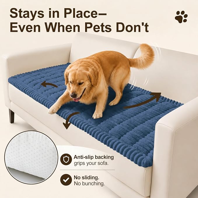 decorUhome Couch Cover for Dogs, Non Slip Fuzzy Thick Pet Sofa Protector | Pet Friendly, Couch Covers for Sofa, Machine Washable, Fits Backrest Cushions & 2-Cushion Sofa, Navy Blue, 27.6" x 47" - Image 3
