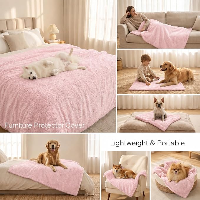 Pink Calming Pets Blanket 85x57in Fleece Dogs Blankets Fluffy Cats Sherpa Waterproof Bed Couch Covers Puppy Leakproof Sofa Mats Washable Warm-XL - Image 6